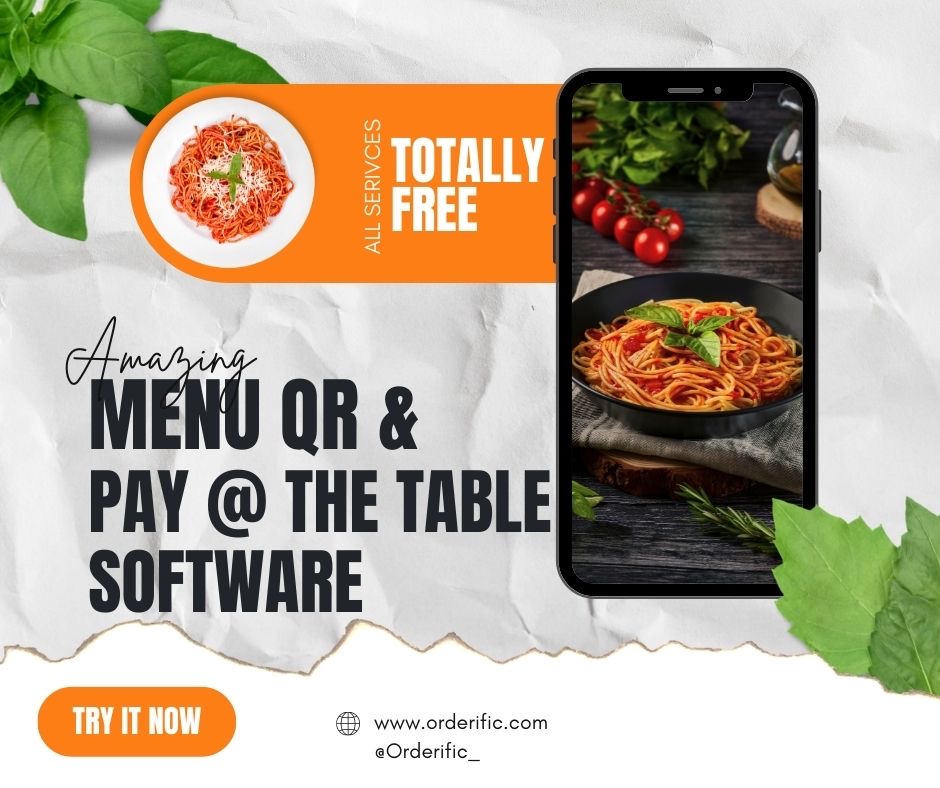 How to create a QR Code for Restaurants for Free image graphic of cellphone with pasta and text that says amazing menu qr and pay at the table software for menu qr code for restaurants free