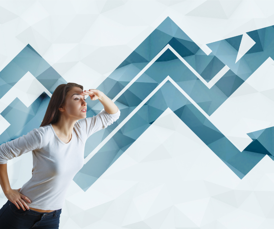 mobile ordering increasing showing a woman looking at a chart of arrows going up