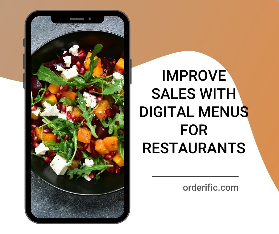 phone with salad on it with text that says improve sales with digital menu codes