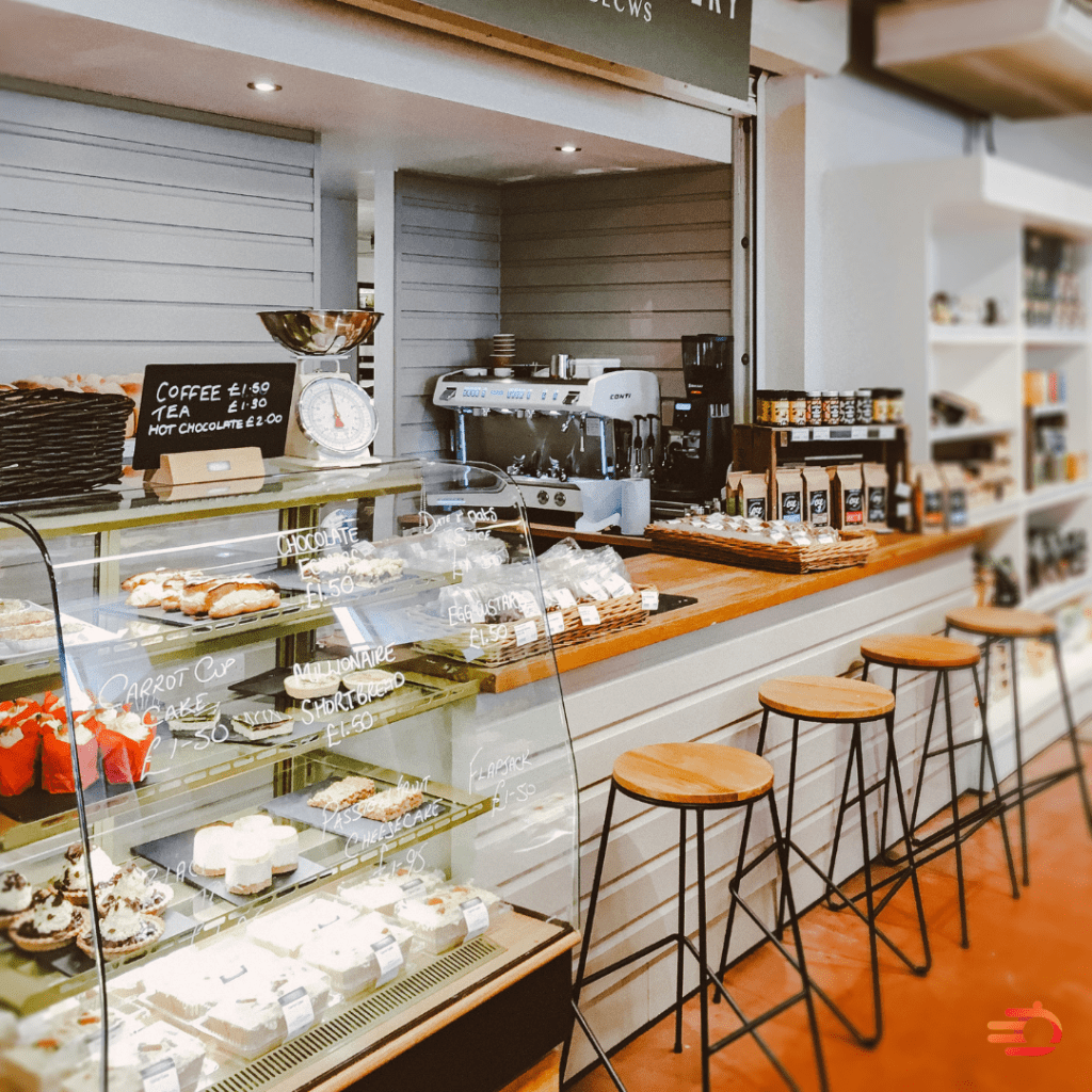 pastry display in coffee shop